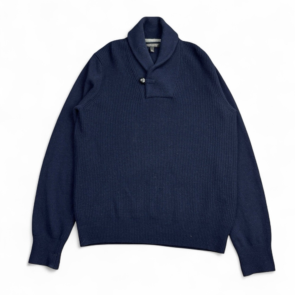 Banana Republic Shawl Sweater Men's Large Blue Merino Wool Italian Yarn Pullover